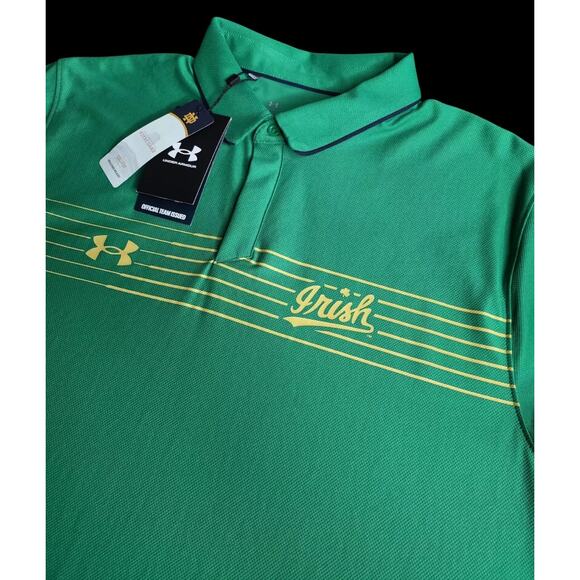 NWT Under Armour Men's Notre Dame Fighting Irish Shamrock Chest Stripe Polo SM - Picture 1 of 6